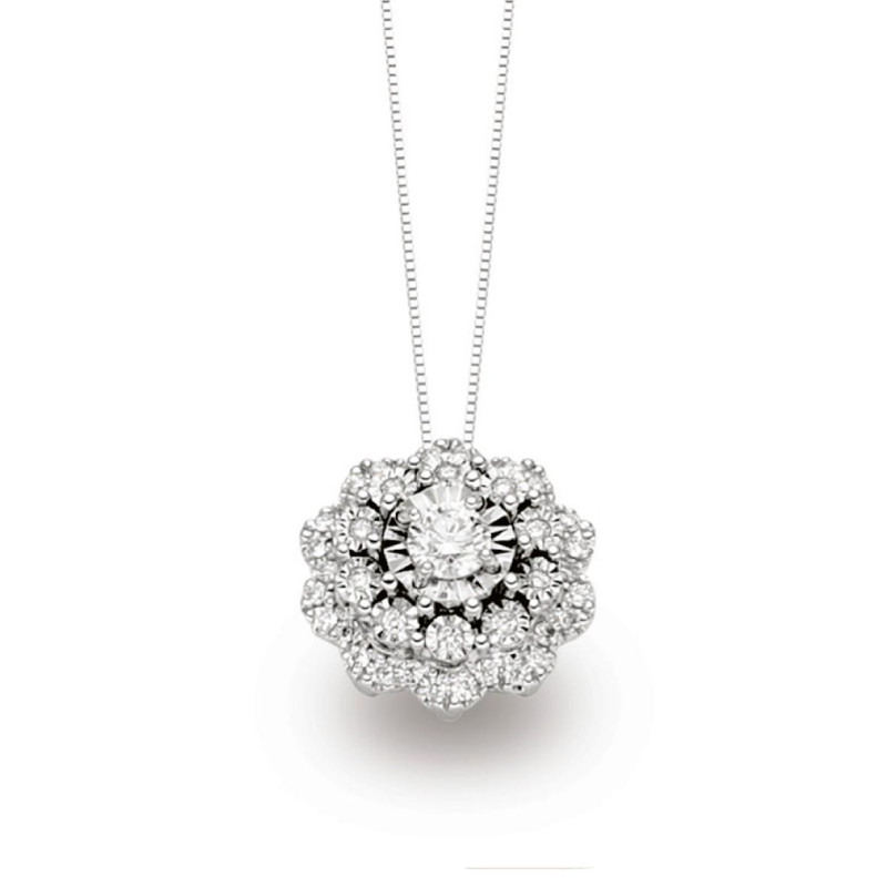 Donna Oro Collana con Pendente Catena Oro E Diamanti